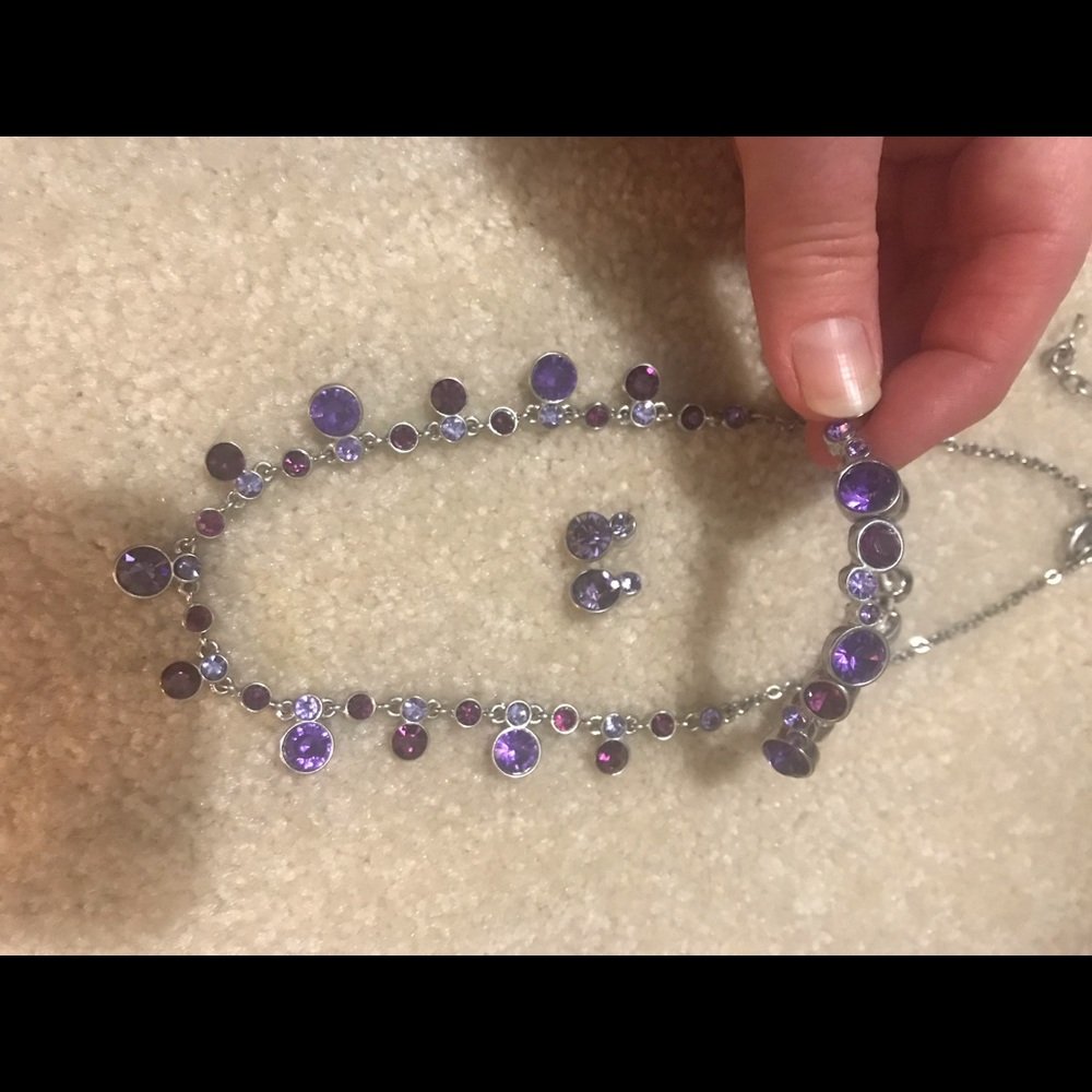 Purple rhinestone necklace bracelet earring set - Picture 3 of 3